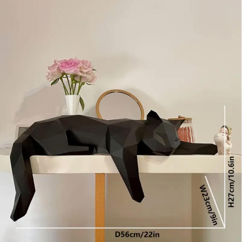 Home Office Desk Ideas - Siyah Beyaz Kedi Heykeli - Geometrik