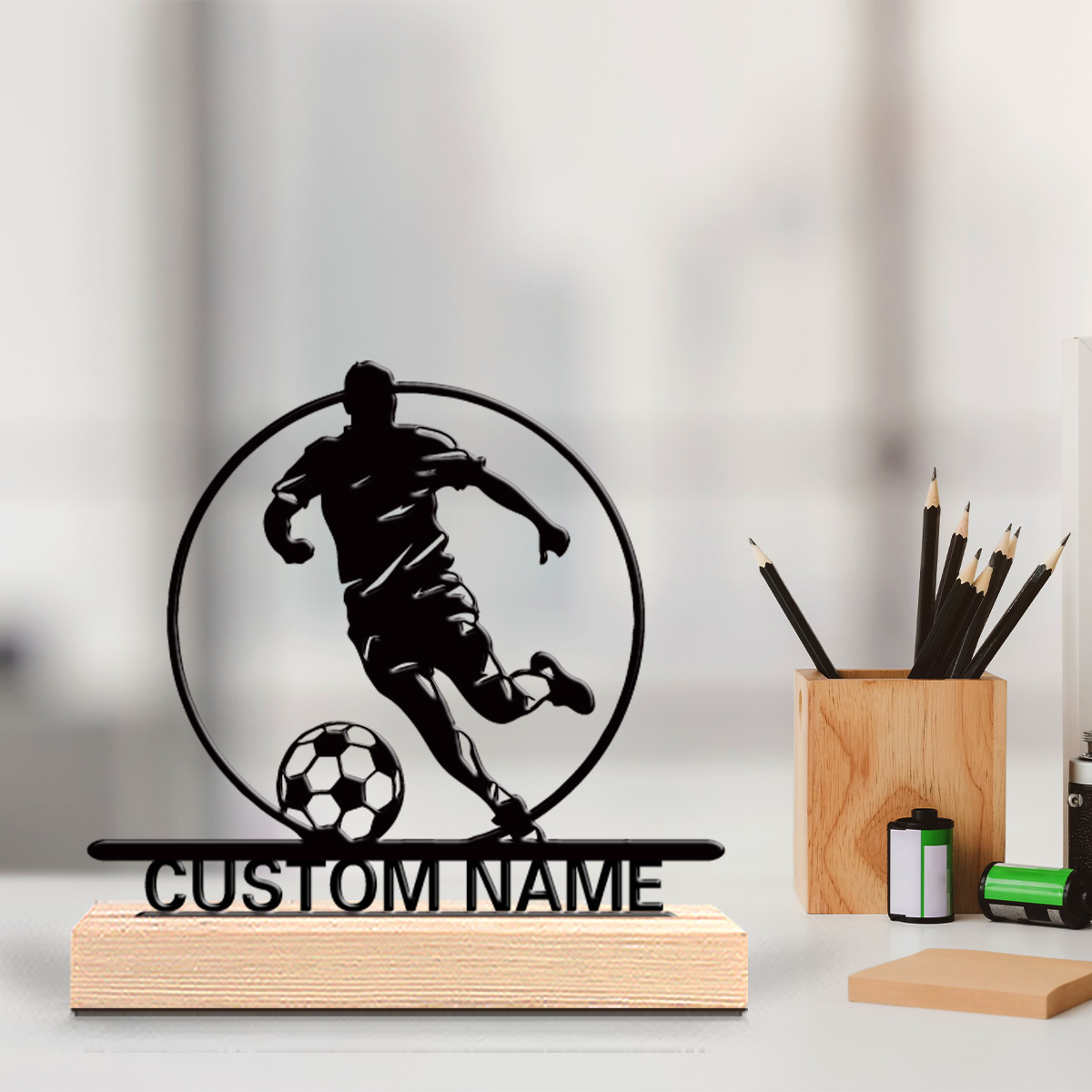 Home Office Desk Ideas - İsme Özel Metal Futbolcu Heykeli, Ahşap