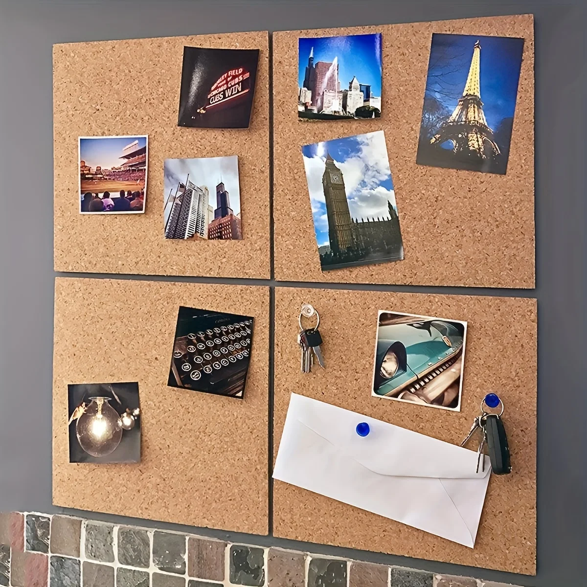 Home Office Image - 30cm/11.8in Kare Çerçevesiz Mantar Pano Kendinden